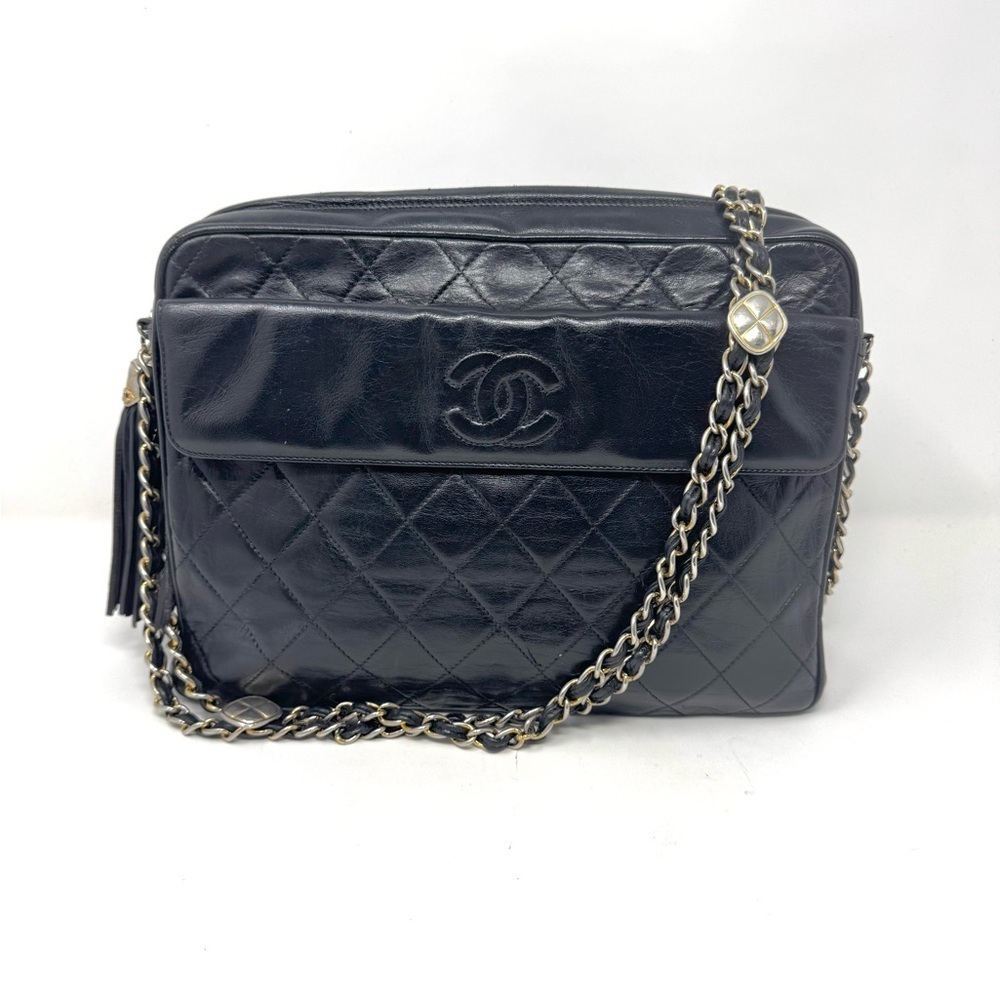 Chanel Vintage Black Quilted Camera Crossbody Bag –Quilted Caviar, Gold Hardware